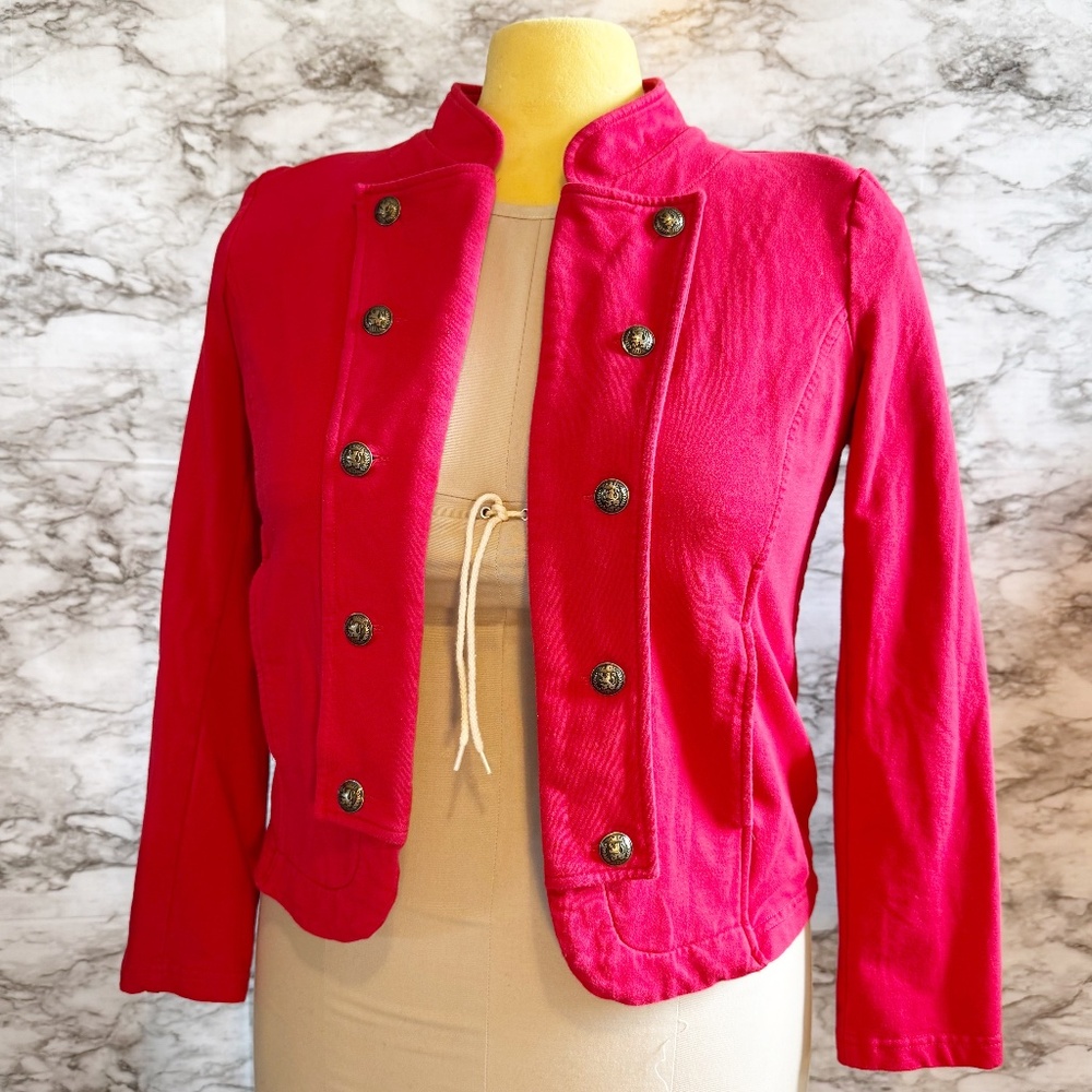 Tommy Hilfiger Red Military Style Knit Blazer with Gold Buttons